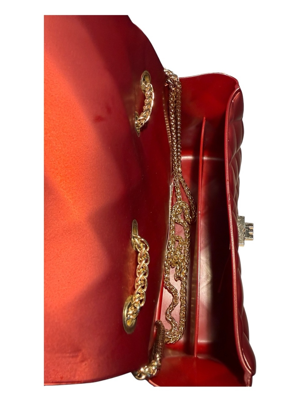 Jelly Quilted Chain Crossbody Bag Burnt Coral Gold Hardware NWT 8x5 - Picture 4 of 4